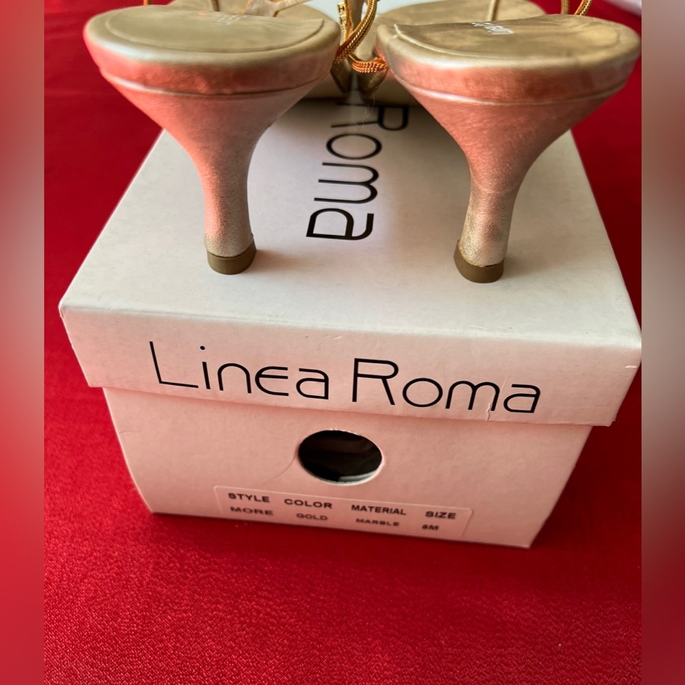⚜️⚜️ Línea Roma Gold Sandal With Metal & Rhinestone Accents & 2” Heel “NEW” ⚜️⚜️ - Picture 7 of 7